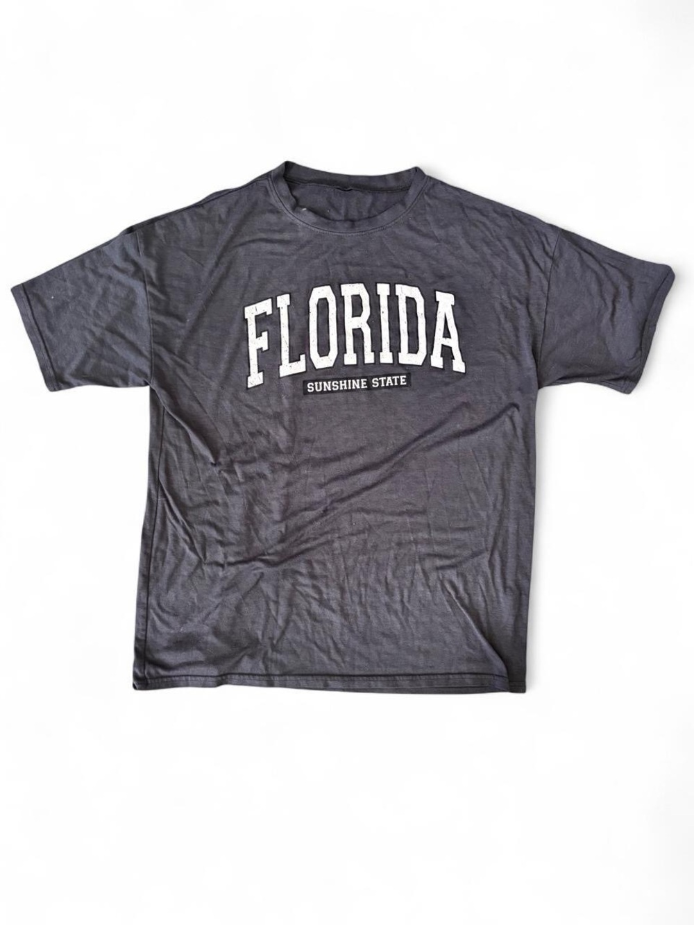 Vintage Florida Sunshine State Graphic T-Shirt | Washed Charcoal Gray Short Slee